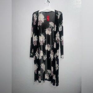 NWT Iris Black Long Sleeve Cardigan with Floral Design